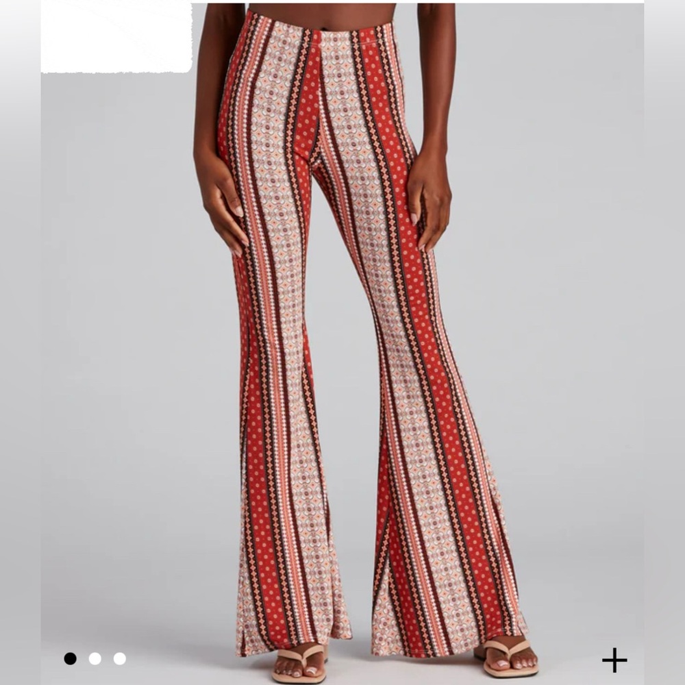 Boho Cognac/Rust Coloured Patterned Women's Flared Pants